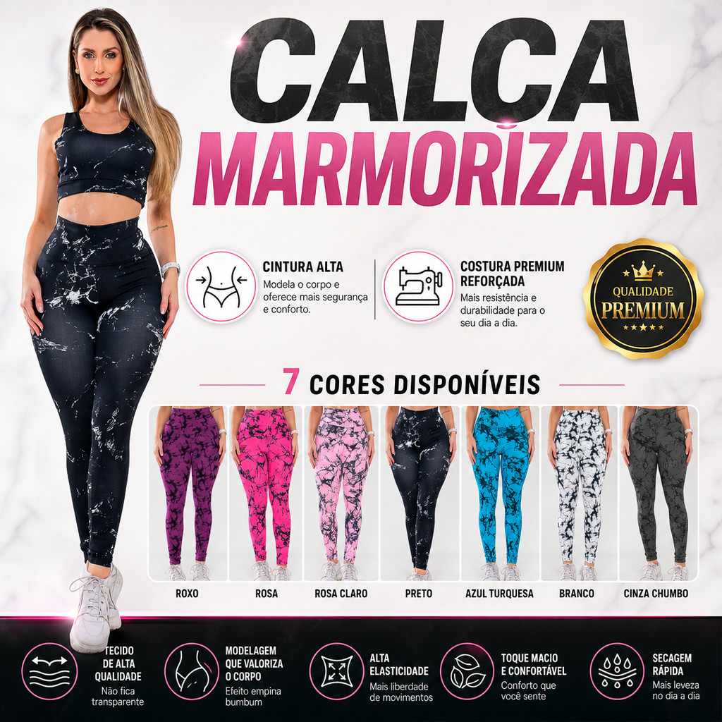 Calça Legging Tye Die Degrade Marmorizada Feminina Leg para Academia Ginastica Caminhada