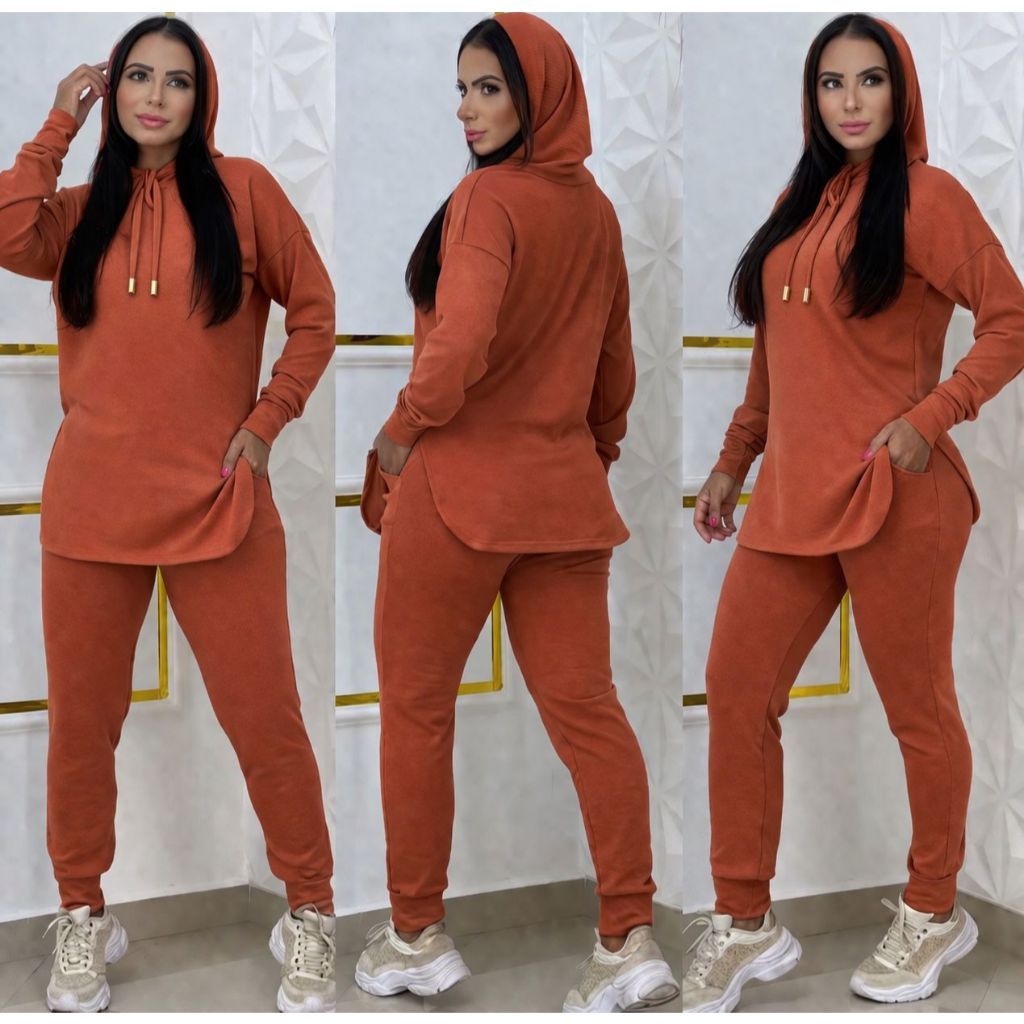 Conjunto Lanzinha mais vendidos casual  capuz cordão bolso moda feminina outono inverno  elegante