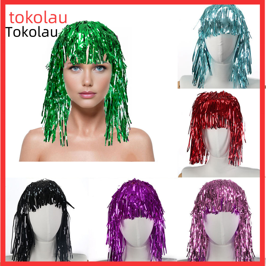 Disco Wig Adjustable Size Daily Life Metallic Foil Shiny Party Headgear with Elastic Cord Reusable Cosplay Costume Acces