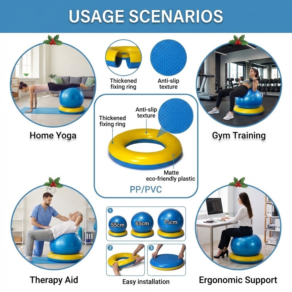 Base De Bola De Exercício De Ioga Antiderrapante Espessada-Acessório De Suporte De Estabilidade Com Anel De Fixação