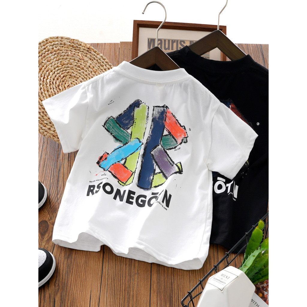 Roupas infantis meninos roupas de verão camiseta de manga curta 2026 novo estilo infantil puro algodão topo meninos esti