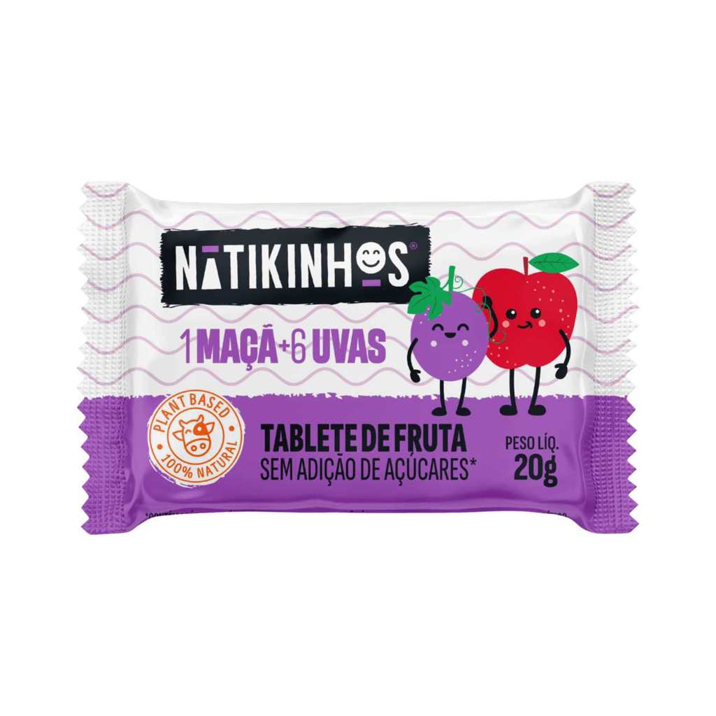 Barra De Frutas Infantil Natikinhos Uva E Maçã Natural Sem Açúcar - Natikos 12 Unidades 20g