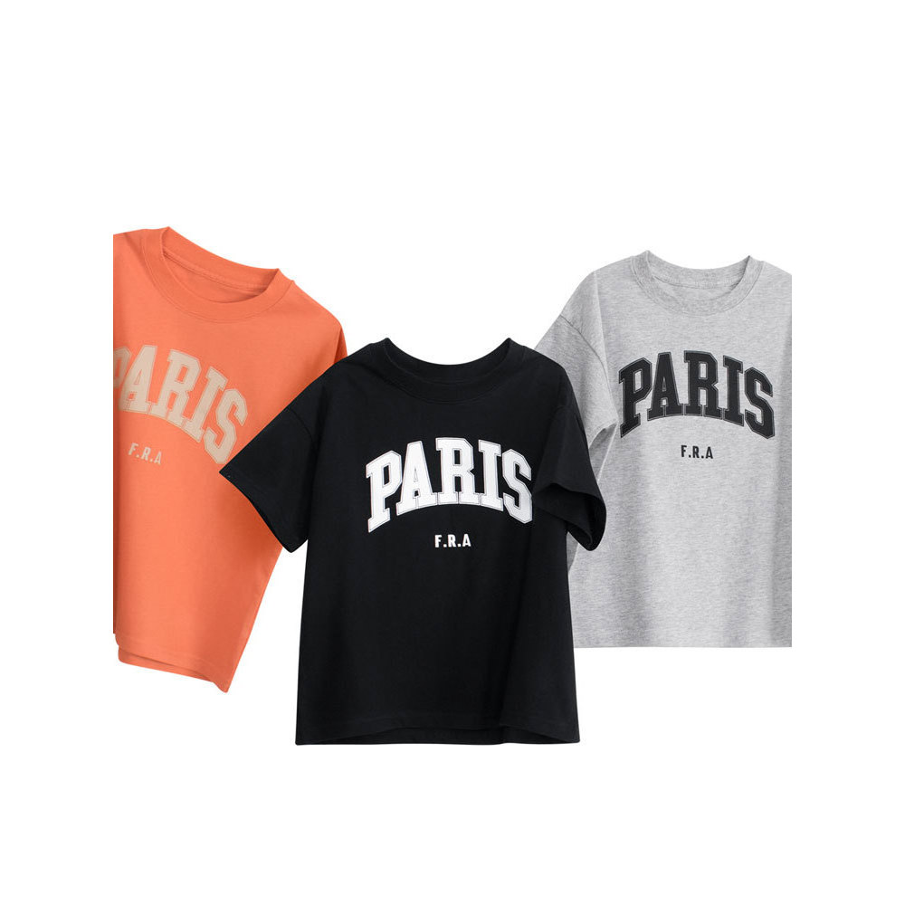 Grrr algodão puro verão novo estilo 2026 roupas infantis médio grande crianças carta de manga curta camiseta meninos men