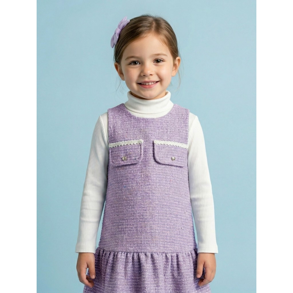 Vestido Infantil Menina Tweed Estilo Coreaninha com Blusa Cacharrel Branca — imagem 2 de 2