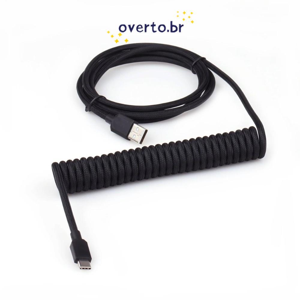 Cabo Conector OVERTO , Design Espiral Tipo C Para De Teclado Mecânico USB-A , Fio De Manga Dupla