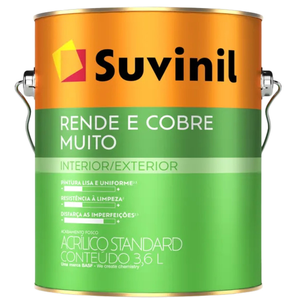 Tinta Suvinil Rende & Cobre Muito 3,6L Fosco Facil Espalhar Alta Resistencia Lavavel Quintal Chuva