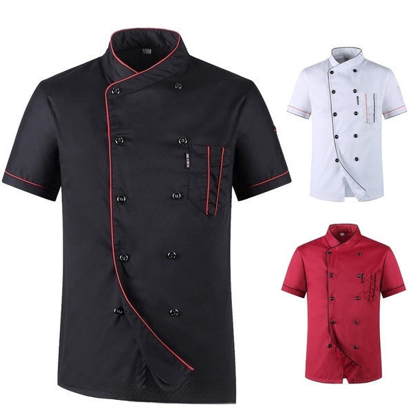 Camiseta de Chef de Manga Curta, Respirável, Uniforme Profissional de Cozinha para o Verão, Jaqueta de Trabalho em Tecid