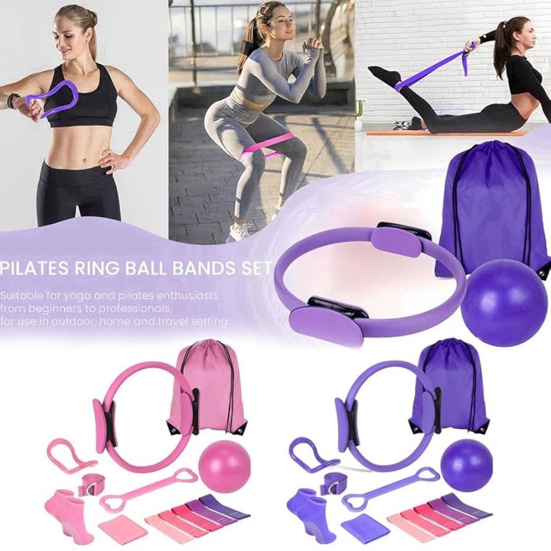 Kit 13/19 Peças Pilates Treino Em Casa Com Bandas E Acessórios Acessórios Para Exercícios Domés