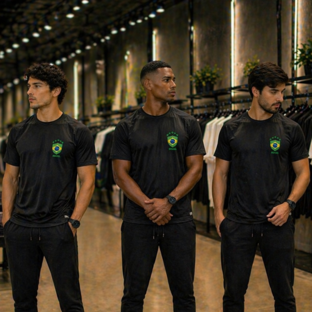 KIT 3 Camisas Do Brasil Copa Do Mundo Dry Fit Unissex Torcedor Camiseta Preta