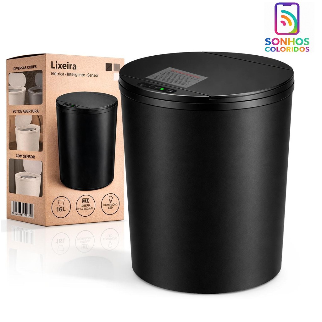 Lixeira Redonda com Sensor Automático Inteligente Abre Fácil em Toque Cesto Lixo Casa 16 Litros