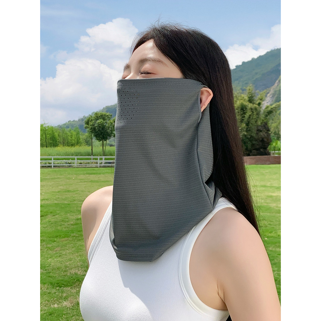 Verão gelo seda protetor solar máscara facial rosto cheio equitação rosto toalha máscara pescoço proteção pára-sol véu m