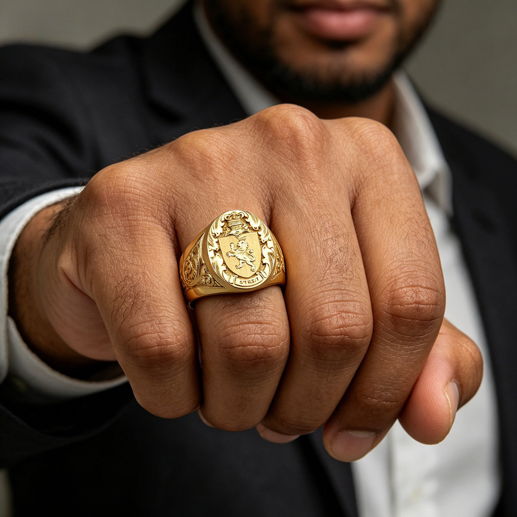 Anel de leão coroa 18K cor dourada moda dominadora masculina adequada para presentes de feriado estilo menino