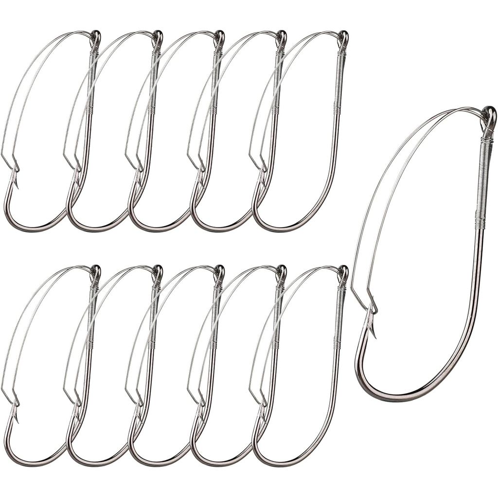 10 Peças de Anzóis Anti-Enrosco para Montagem Wacky Rig, Anzóis de Pesca de Robalo para Iscas de Verme, Anzóis de Pescoç