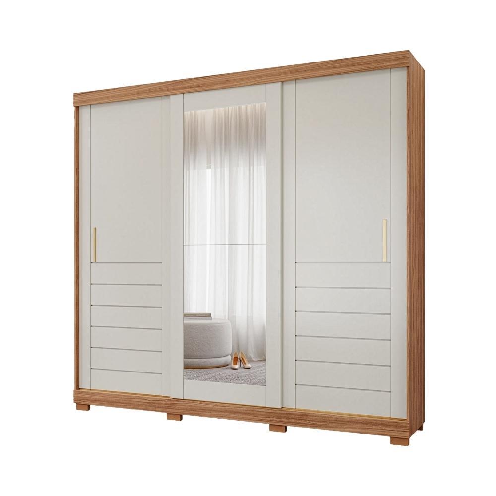 Guarda Roupas Casal 3 Portas de Correr Frisado com Espelho 6 Gavetas 100% MDF Lia