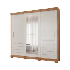 Guarda Roupas Casal 3 Portas de Correr Frisado com Espelho 6 Gavetas 100% MDF Lia
