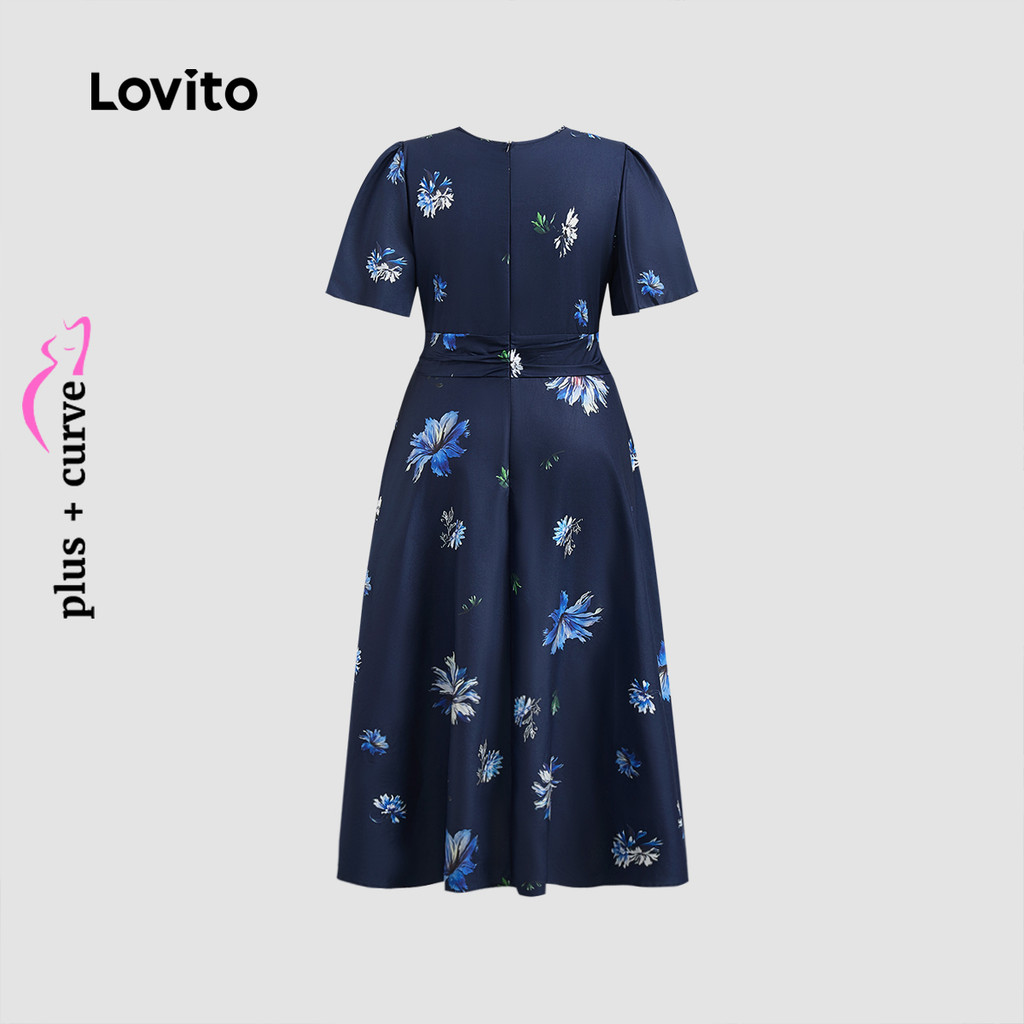 Lovito Elegante Vestido Plus Size Com Estampa Floral E Babados, Vestido De Verão/primavera Para Mulheres LBL23549 · foto 2