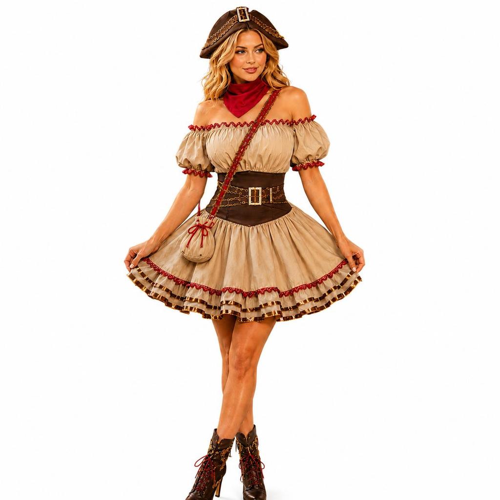Vestido Maria Bonita de Luxo com Chapéu Roupa Cangaceira Luxo pra Festa Junina Com Bolsa