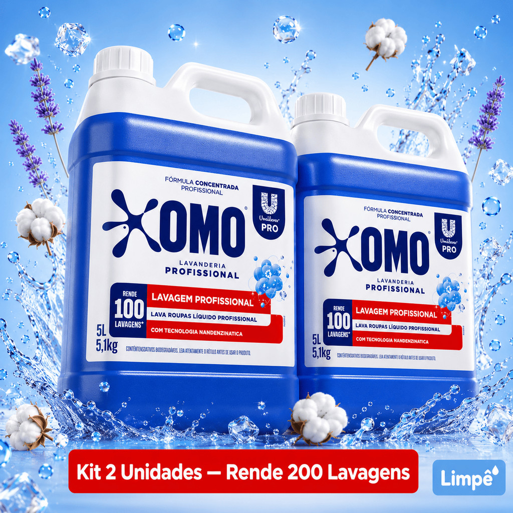 OMO PRO Sabão Líquido 5L Ação Tripla Remove Manchas Gordura Suor Encardido Barro Concentrado Kit 2