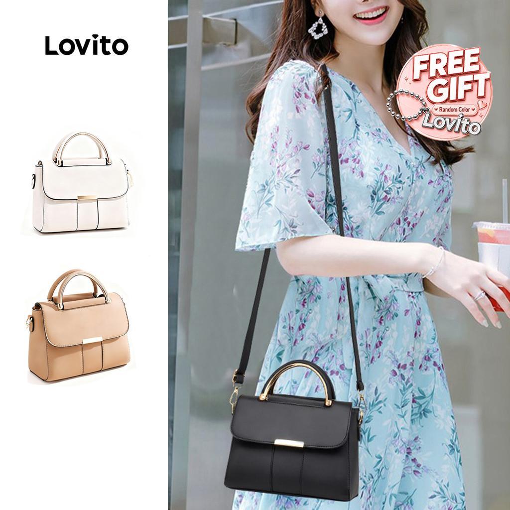 Lovito Elegante Bolsa de Ombro Delicada Pequena Lisa Prática com Vários Zíperes para Mulheres LFA74056