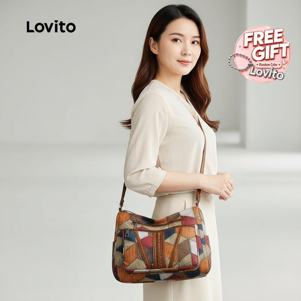 Lovito Férias Bolsa de Ombro Pequena de Patchwork para Mulheres LFA90330