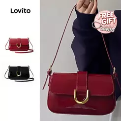 Lovito Elegante superfície brilhante de vermelho bolsa de ombro pequena para mulheres LFA47241