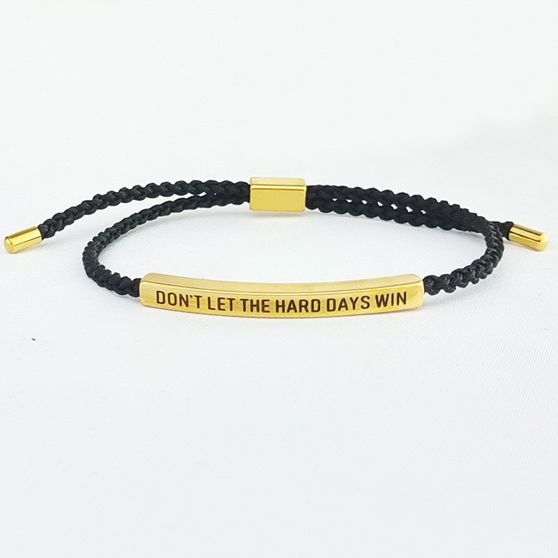 Pulseira de aço titânio com tubo curvo gravado, pulseira ajustável com letras tecida à mão, pulseira de corda de abacaxi