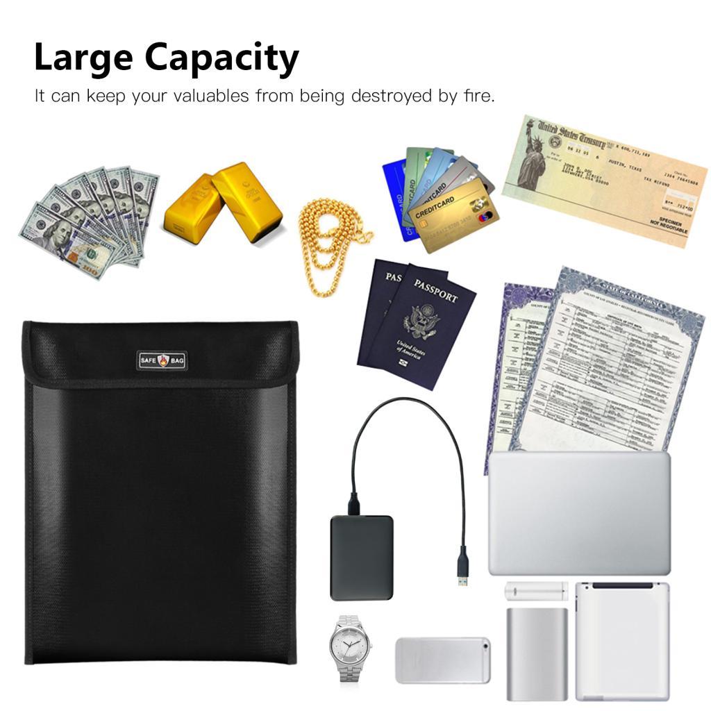 Fangzi Bolsa para documentos à prova de fogo de 13,4 x 10,8 pol. e porta-dinheiro à prova d\'água, bolsa de