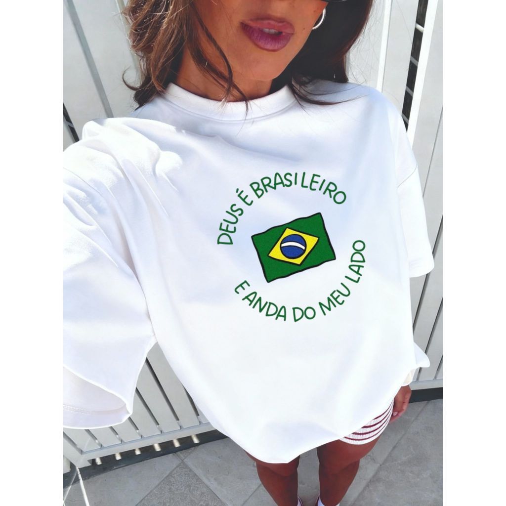 Camiseta Camisa blusa T-shirt Feminina 100%Algodão Moda Estilosas Confortavel Deus Brasil 2026