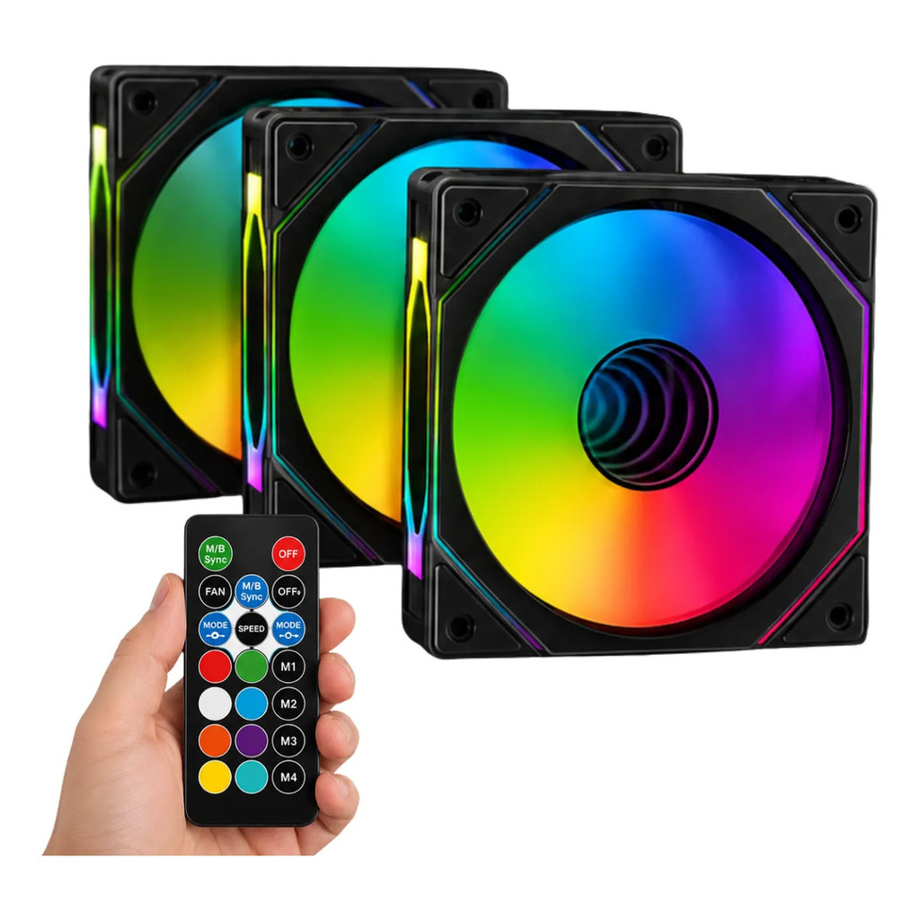 Kit 3 Cooler Fan Rgb 120mm Para Gabinete Com Controladora C1263P