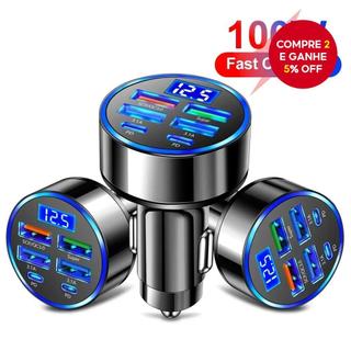 Carregador de carro com 6 portas, carregamento rápido PD QC3.0, adaptador USB C para iPho…