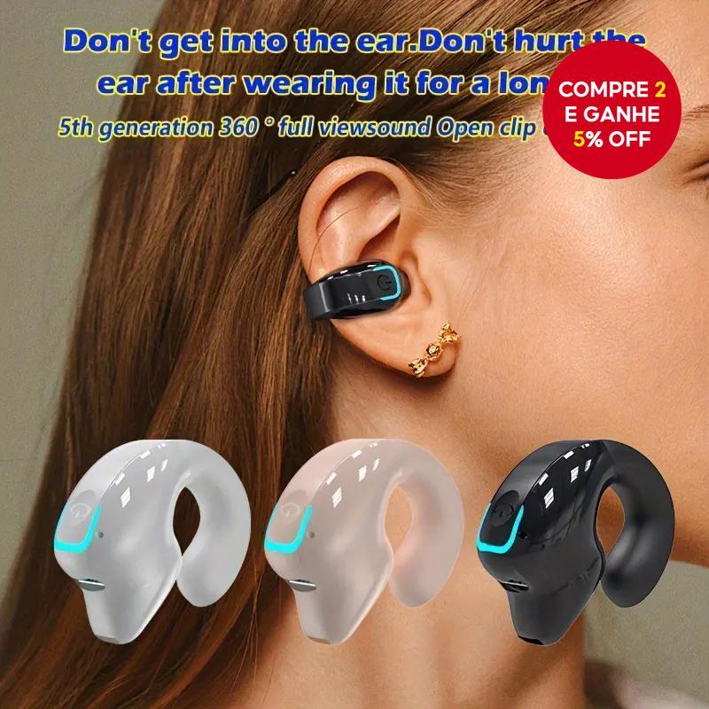 Fone De Ouvido Bluetooth Business Wireless Earbuds-Único Gancho OWS Driver Chamada Viva-Voz Fones Leves E Confortáveis