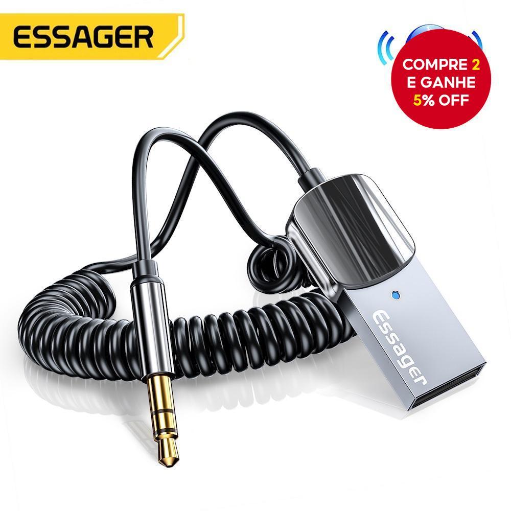 Adaptador Receptor De Áudio Sem Fio Essager Bluetooth 5.0 Aux Usb Para Microfone De Mãos De 3.5 Mm Carro
