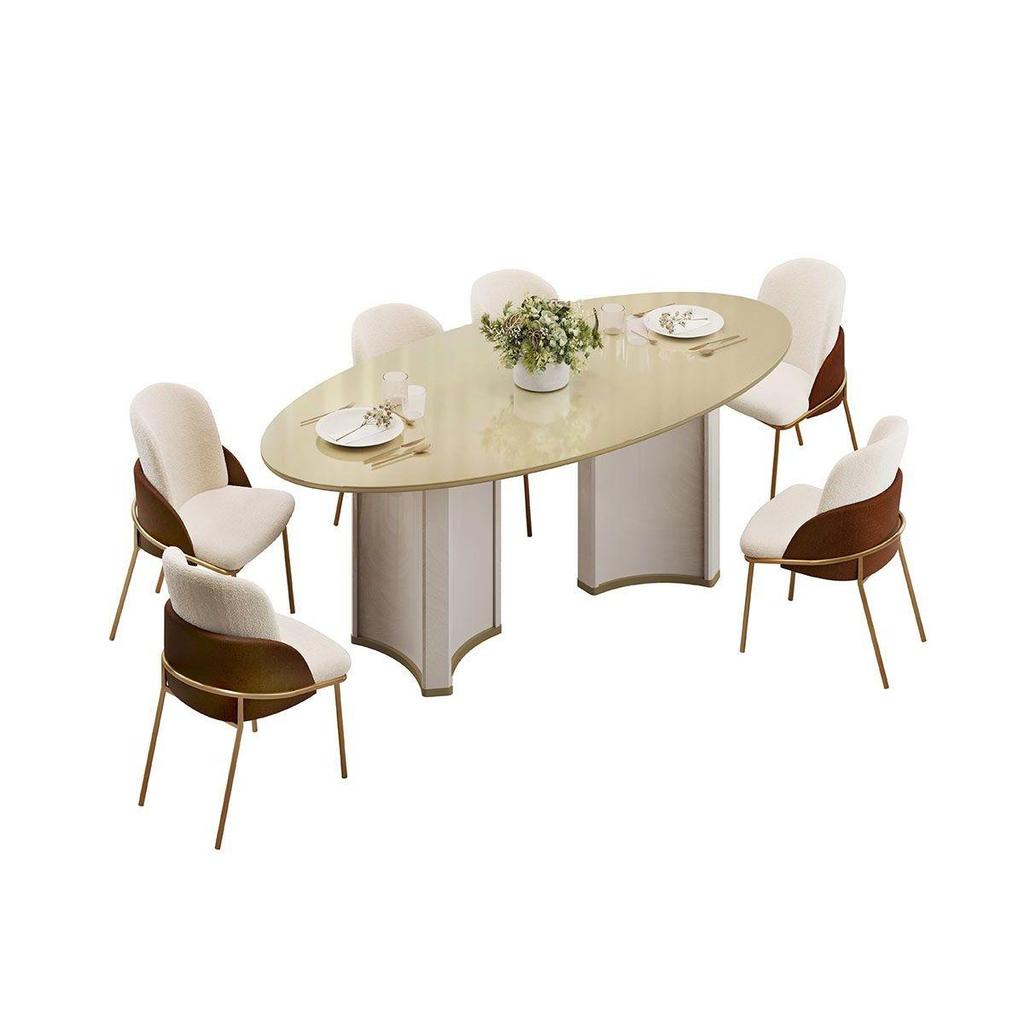 Mesa de Sala Jantar Liz c/ Tampo Madeirado c/ Vidro Oval 218x108cm Off White/Off White - DJ Móveis · foto 2