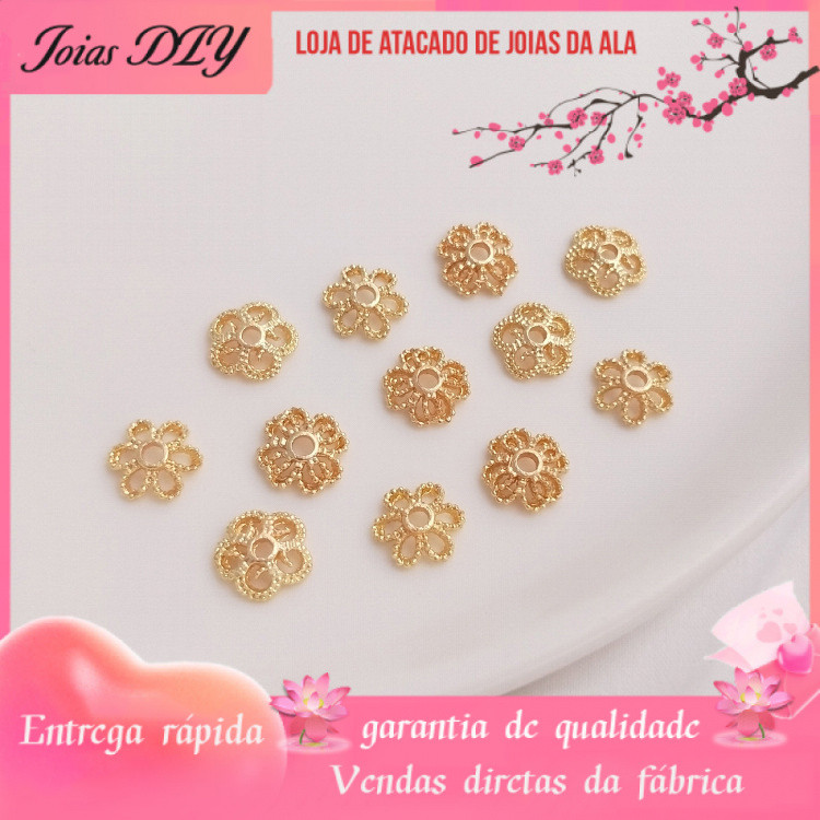 Retenção de cor 14K banhado a ouro oco trevo de quatro folhas receptáculo pequena flor flor flor de ameixa suporte de co