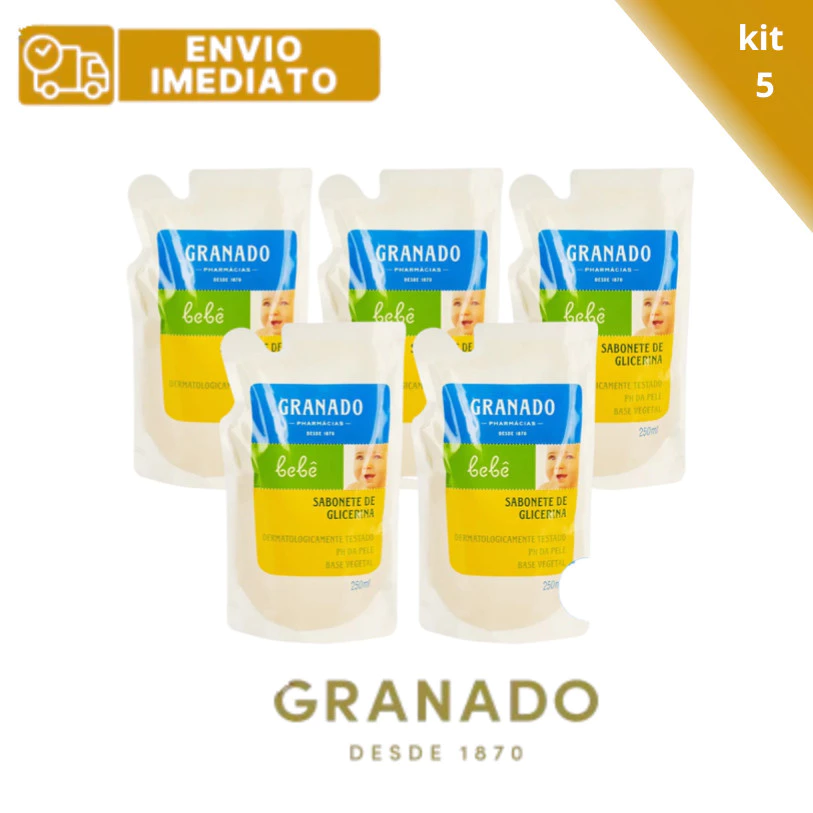 kirt com 5 Sabonete Líquido Granado Bebê Glicerina - Refil 250ml Cada