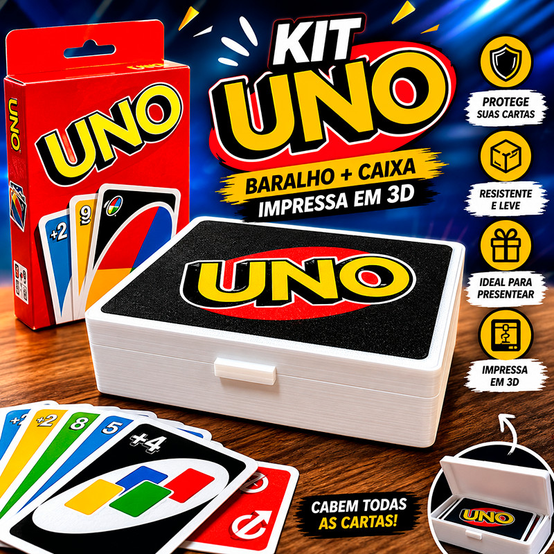 Kit Jogo UNO + Caixa Organizadora para Cartas | Impressão 3D