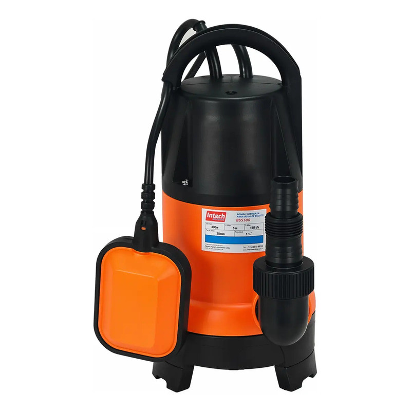 Bomba Submersível 7mca Bomba Dágua Suja Drenagem Intech Machine 9000l/h 1/2hp Bss500 Laranja E Preto 220v