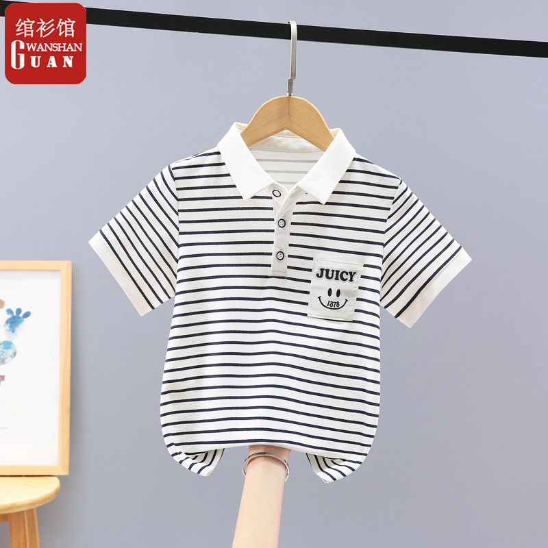 Meninos camiseta de manga curta 2026 verão crianças grande menino menino topo camisa POLO listrado algodão camiseta masc