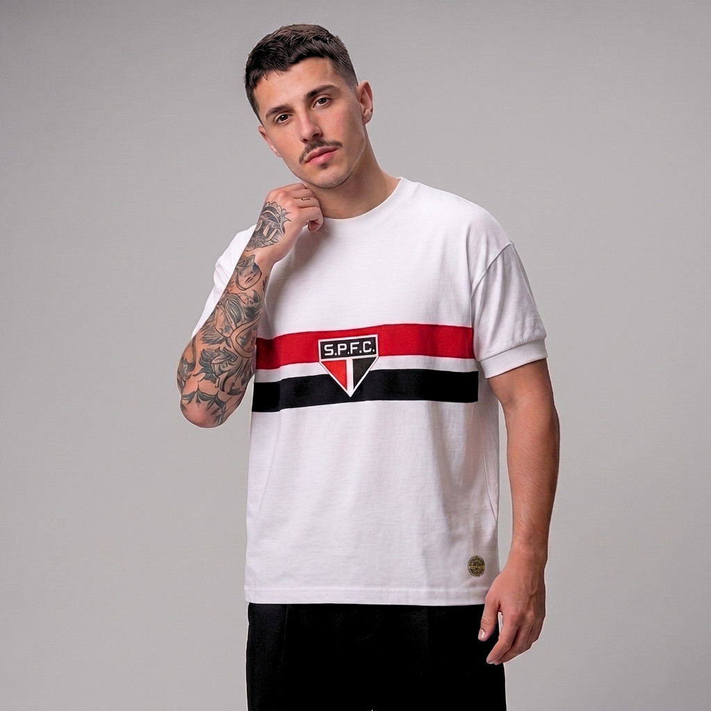 Camisa Masculina São Paulo Retrô 1970 Athleta Algodão Bordada Tricolor Número 10 Original