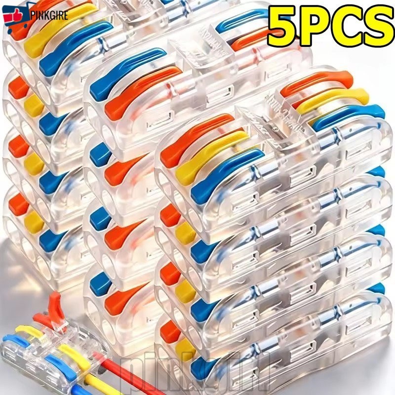 [Rdy Stk] 2/3/5 Bloco Terminal De Conexão Rápida Colorido Transparente-Isolamento Retardador De Chamas-Ferramenta De Fia