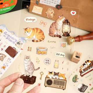 4 Folhas Kawaii Desenhos Animados Gato Adesivos Decalques Transparentes À Prova Dwaterproof Água Para Scrapbook Planejad