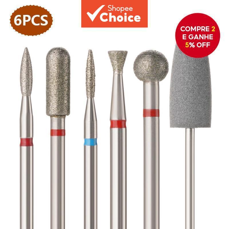  6 peças/conjunto brocas para unhas, cortadores diamantados para manicure, broca de cutícula, fresa para pedicure,