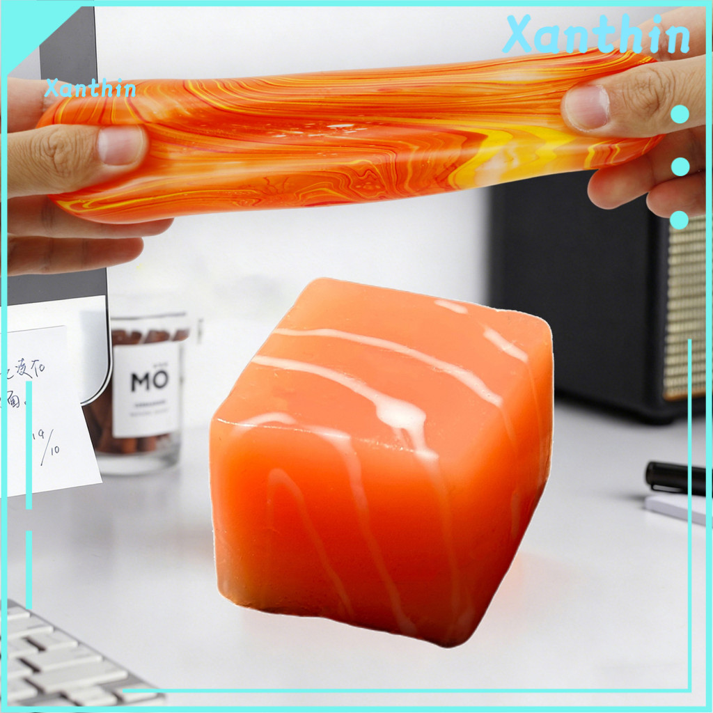 Slow Rebound Toy Anxiety Relief Gadget Stress Salmon Squeeze Food Grade Silicone Thick-cut Cube Relieving Desk for Home