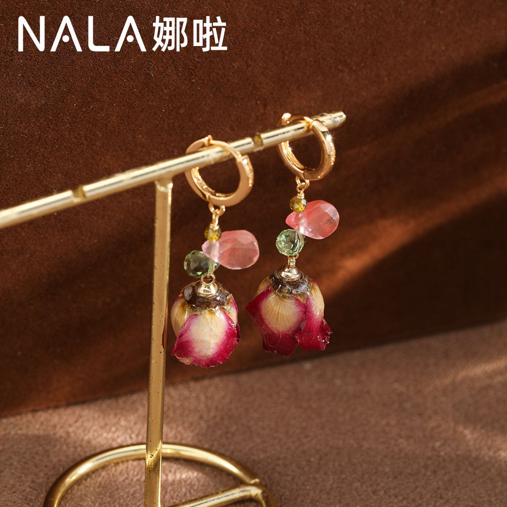 Luz de luxo Retro rosa gota esmalte brincos nicho Design High-End brincos novos brincos chineses feminino atacado