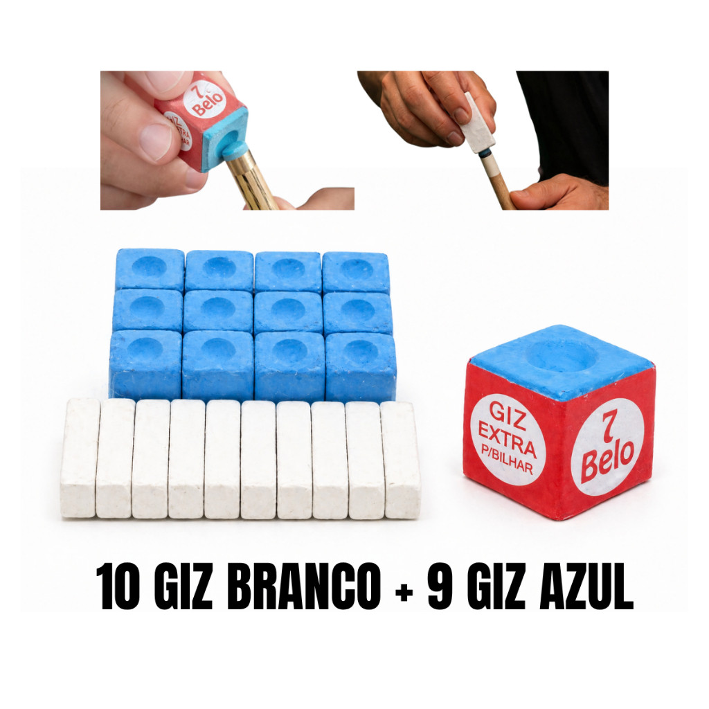 KIT DE GIZ 7 BELO + GIZ BRANCO P/ MESA DE BILHAR SINUCA SNOOKER