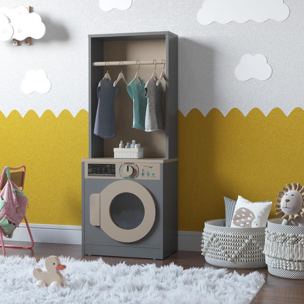Lavanderia Infantil Diana Máquina de Lavar com Cabideiro MDF Ofertamo Cinza Connect