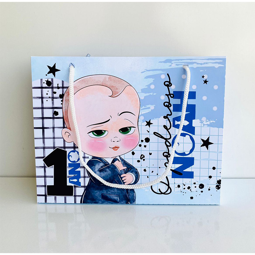 Sacolinha Sacola Personalizada | Chá de bebe | Lembrancinha Poderoso Chefinho aquarela