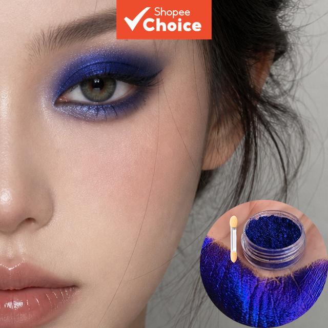 Sombra em Pó Metálica Azul com Brilho, Alto Pigmento e Efeito Glitter, com Pincel de Sombra Grátis