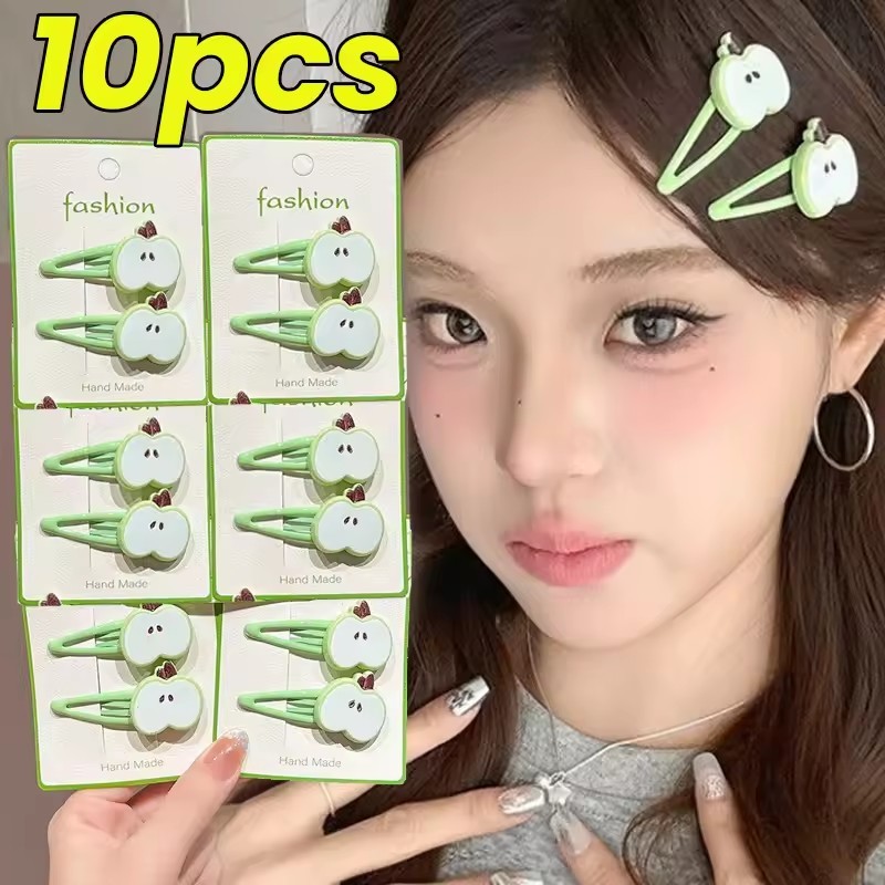 10/4 Unidades De Grampos De Cabelo Laterais De Plástico Estilo Ins-Presilha Em Formato De Fruta Verde Vermelha-Alfinete
