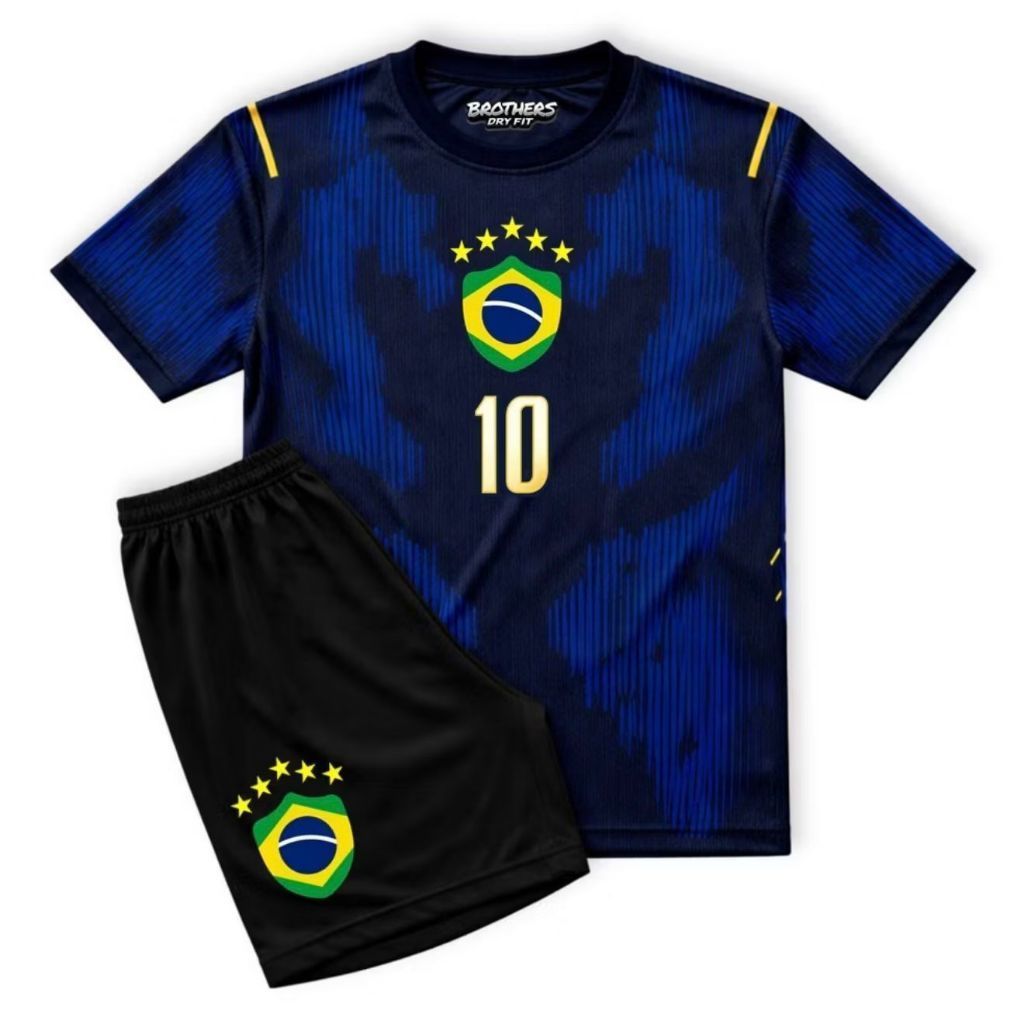 Detalhes do Kit Conjunto Camisa e Short Bordados Brasil infantil juvenil